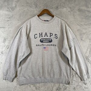 Chaps Ralph Lauren Sweatshirt Men XL Gray USA Flag Distressed Painted Grunge Y2K